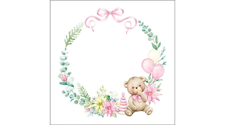 AMB.13319711 Baby teddy bear pink papírszalvéta 33x33cm