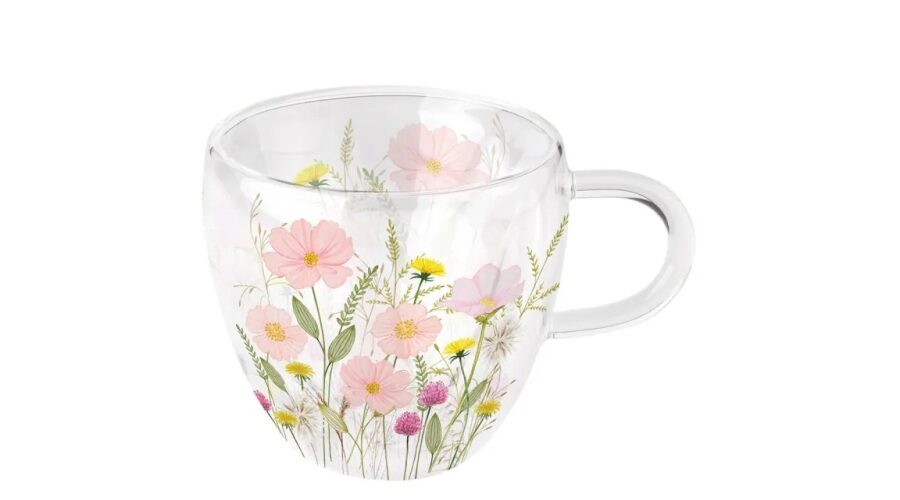 AMB.14420345 Pastel flowers duplafalú borosilicate üvegcsésze 0