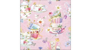 AMB.13320701 Tea cups pink papírszalvéta 33x33cm