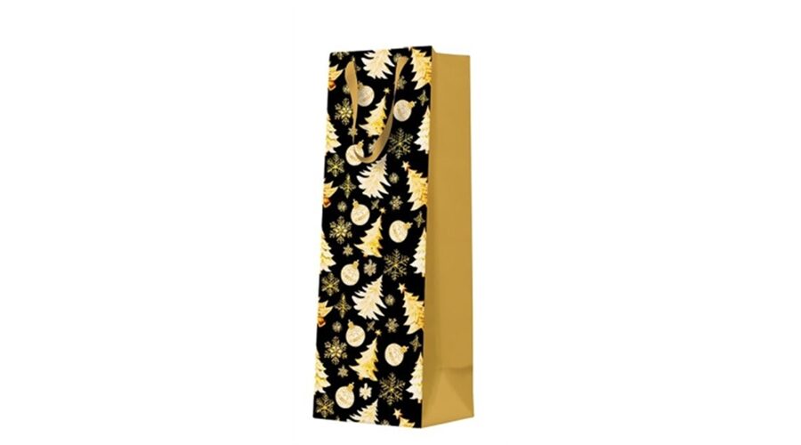 P.W.AGB2020104 Golden Christmas Tree Black papír ajándéktáska italos 12x37x10cm