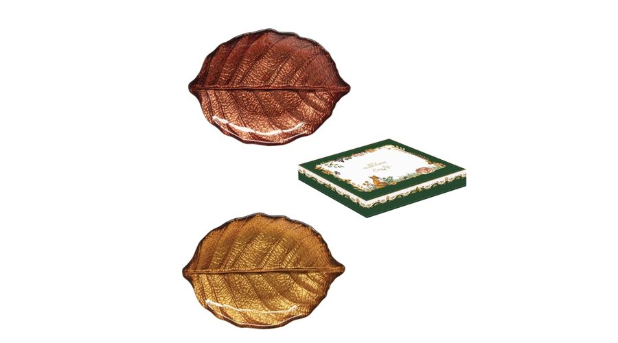 R2S.1533FODR Nyírfalevél üvegtányér 2db-os szett