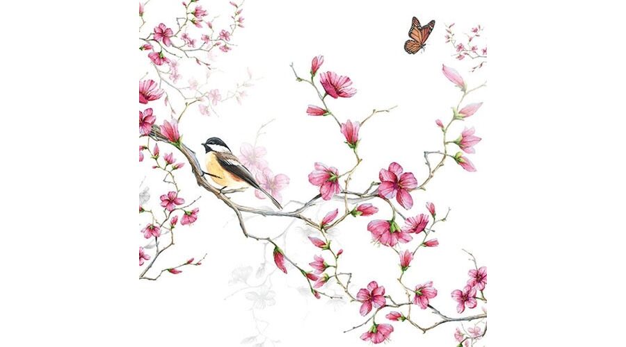 AMB.13311215 Bird & Blossom white papírszalvéta 33x33cm