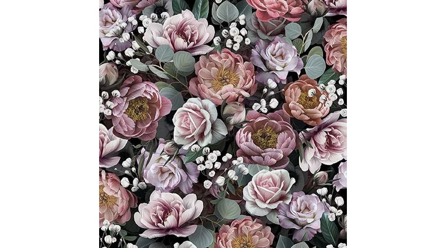 AMB.13313900 Vintage Flowers Black papírszalvéta 33x33cm