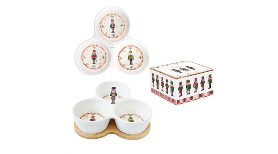 R2S.2181NUTC Porcelán 3 részes kínálótálka bambusztálcán 20