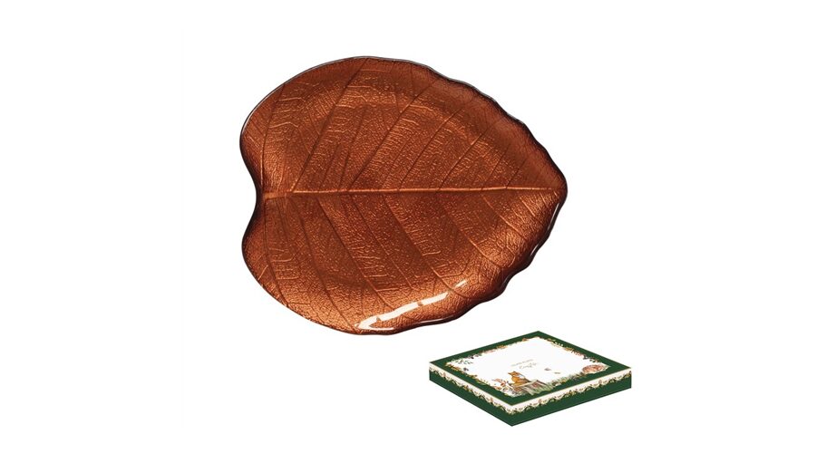 R2S.1537FODR Hársfalevél üvegtányér 23x20cm