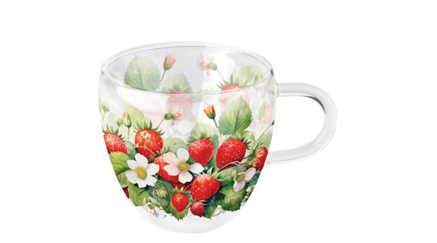 AMB.14420370 Juicy strawberries duplafalú borosilicate üvegcsésze 0