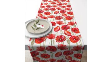 AMB.16620415 Poppy all over white asztali futó 40x150cm