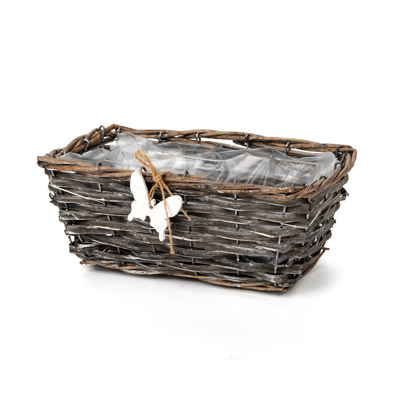 szögletes hasított fa tál lepkével szürke 25x14