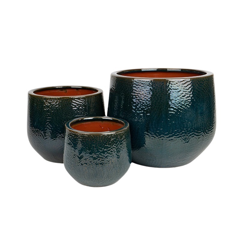 Caldera Dimpo kerámia kaspó szett cédruszöld 18x15-32x27cm S3