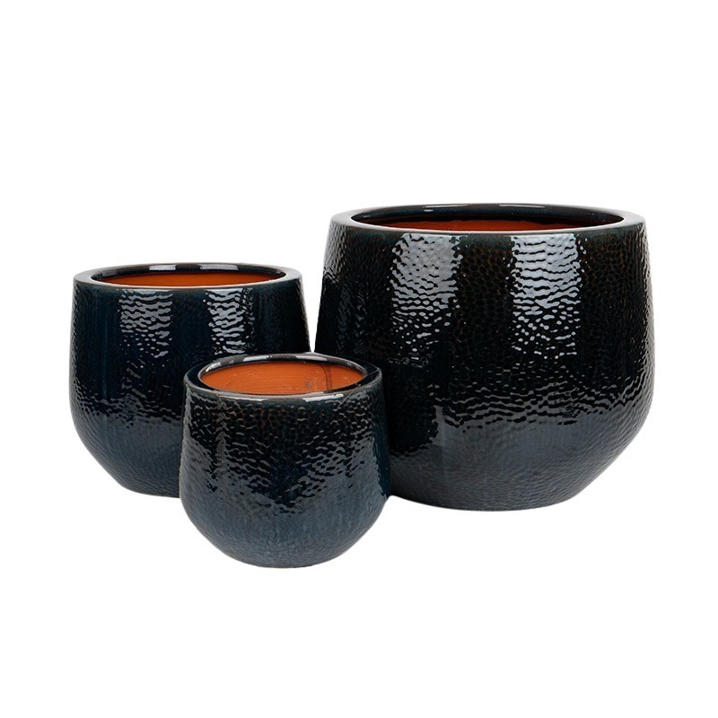 Caldera Dimpo kerámia kaspó szett mélykék 18x15-32x27cm S3