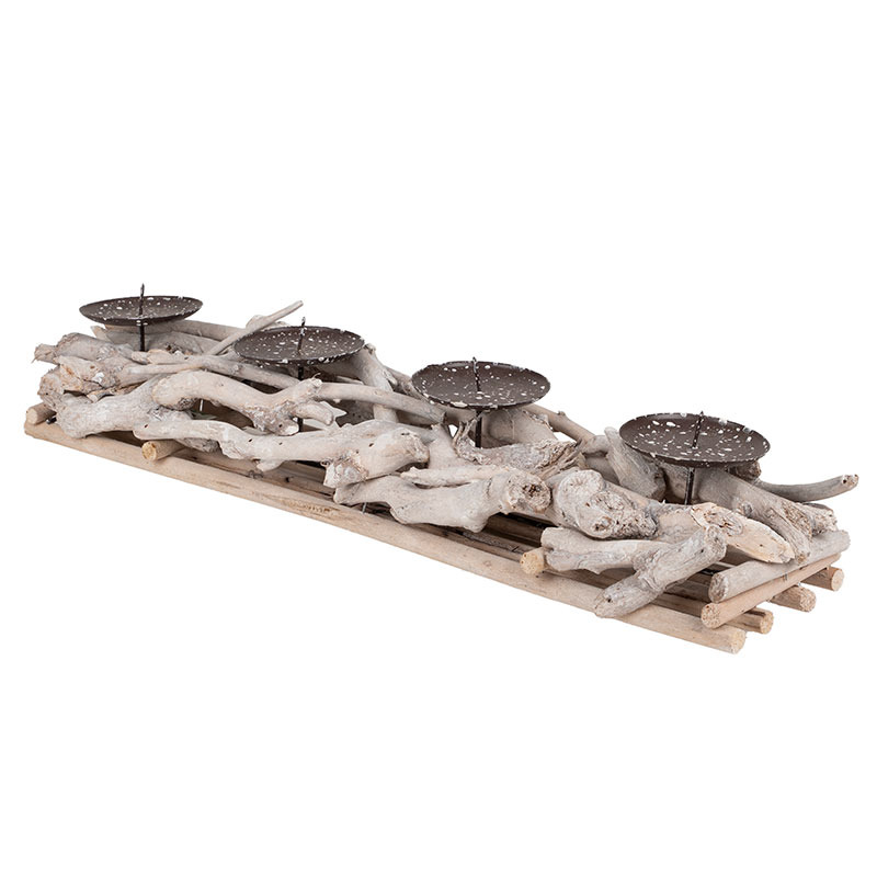 Lenore szögletes uszadékfa mécsestartó antikolt szürke 55x12