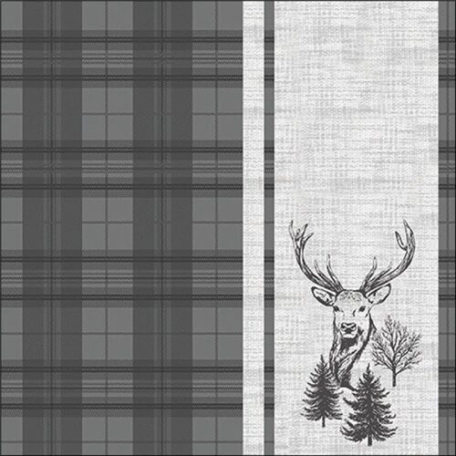 Papírszalvéta Deer plaid grey 33x33cm