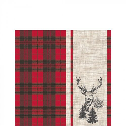 Papírszalvéta Deer plaid red 25x25cm