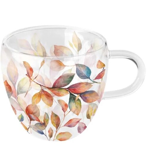 Duplafalú borosilicate üvegcsésze Colourful leaves 0,25L