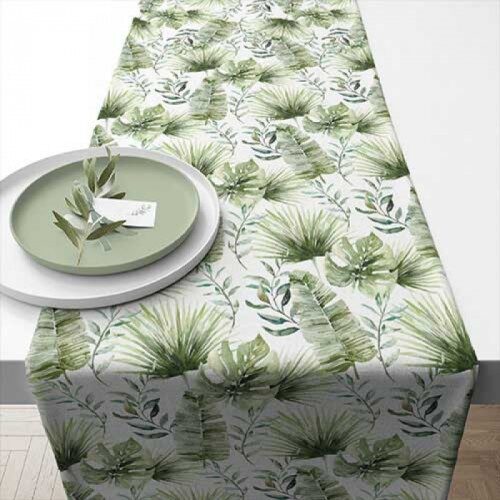Asztali futó Jungle Leaves White 40x150cm, 100% pamut