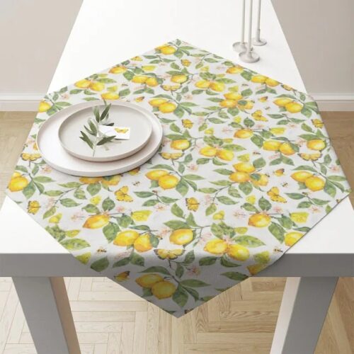 Asztalterítő 90x90cm,100% pamut Fresh lemons white