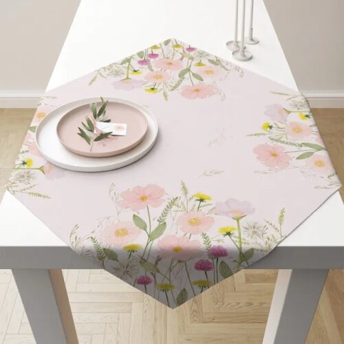 Asztalterítő 90x90cm,100% pamut Pastel flowers pink