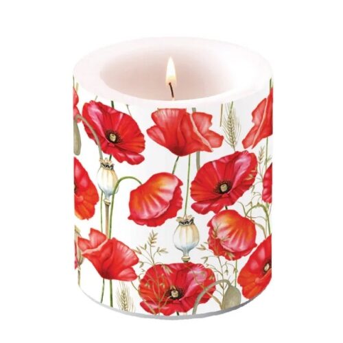 Átvilágítós gyertya 10x10cm, Poppy All Over White