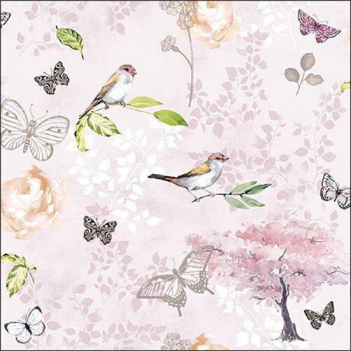 Birds and butterflies pink, papírszalvéta 33x33cm, 20db-os