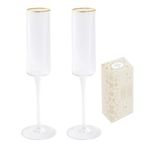 Bordás üvegpohár arany szegéllyel 200ml, pezsgős, 2db-os szett, dobozban, Gold