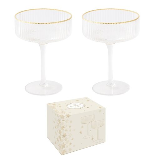 Bordás üvegpohár arany szegéllyel 250ml, pezsgős, 2db-os szett, dobozban, Gold
