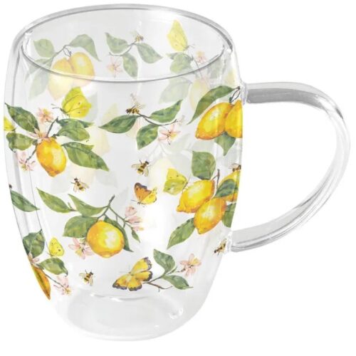 Duplafalú borosilicate üvegbögre 0,35L Fresh lemons white