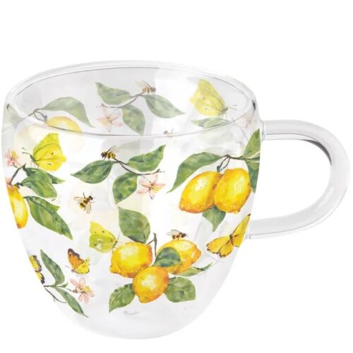 Duplafalú borosilicate üvegcsésze 0,25L Fresh lemons white