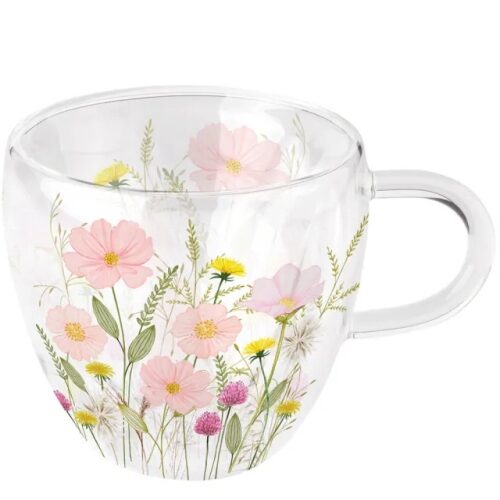 Duplafalú borosilicate üvegcsésze 0,25l Pastel flowers
