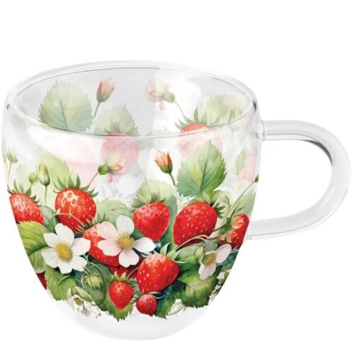 Duplafalú boroszilikát üvegcsésze 0,25l, Juicy Strawberries