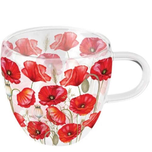 Duplafalú boroszilikát üvegcsésze 0,25l, Poppy All Over White