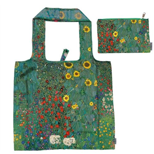 ECO bevásárló táska újrahasznosított műanyag palackból 48x60cm összehajtva 15x12cm-es tasakban,Klimt:Kert napraforgókkal