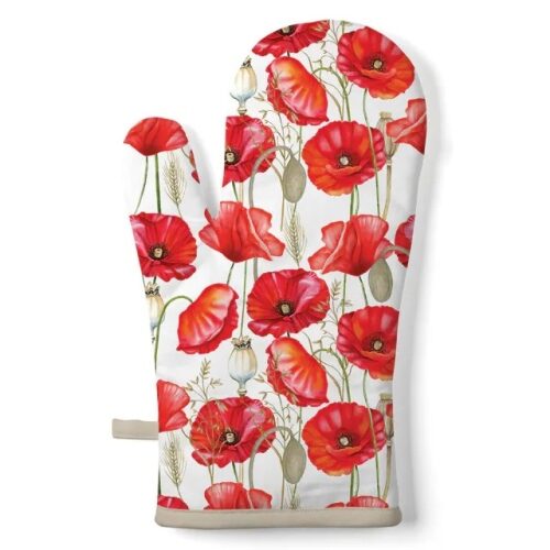Edényfogó kesztyű 18x30cm, 100% pamut, Poppy All Over White