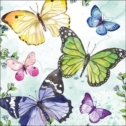 Fluttering butterflies aqua papírszalvéta 33x33cm, 20db-os