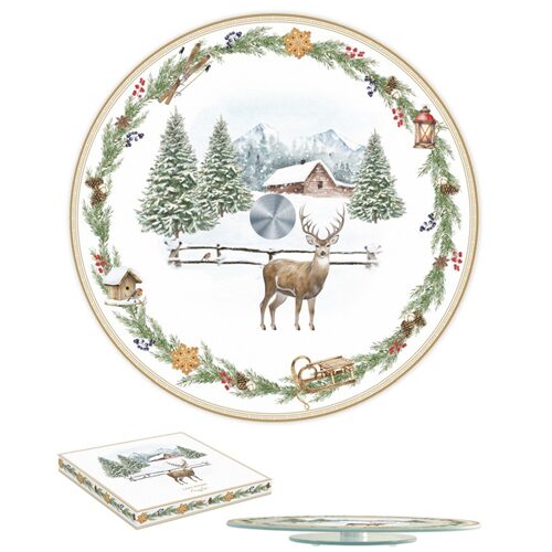 Forgó üvegtál 32cm,dobozban, White Forest