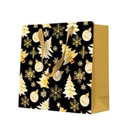 Golden Christmas Tree Black papír ajándéktáska cd-s 17x17x6cm