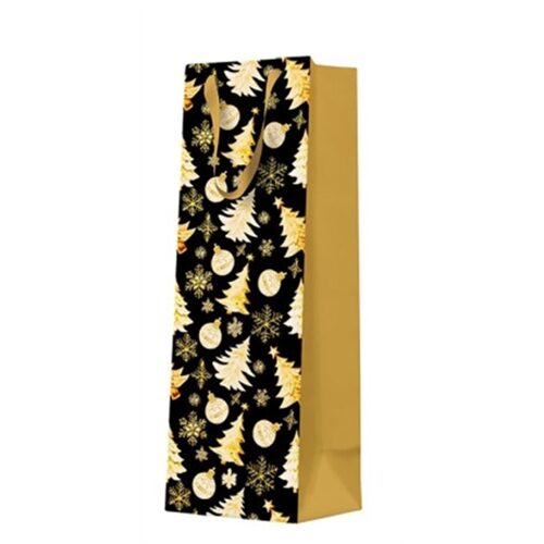 Golden Christmas Tree Black papír ajándéktáska italos 12x37x10cm