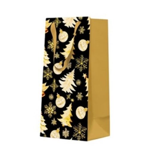 Golden Christmas Trees Black papír ajándéktáska keskeny 10x22x7cm
