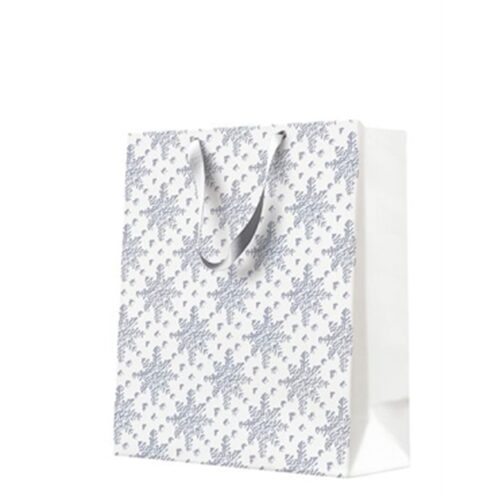 Grunge Textured Snowflakes Silver papír ajándéktáska medium 20x25x10cm