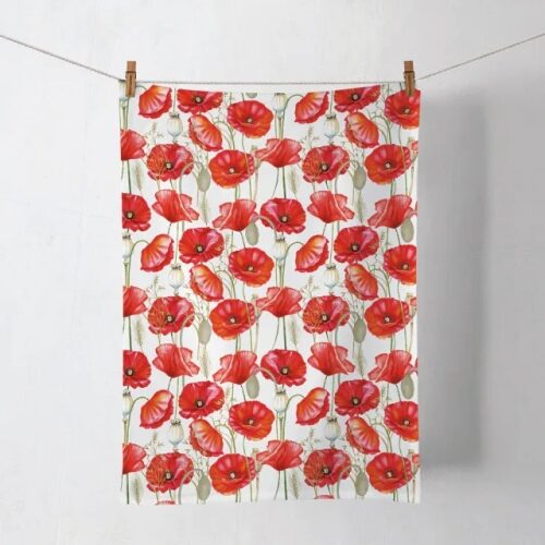 Konyharuha 50x70cm, 100% pamut, Poppy All Over White