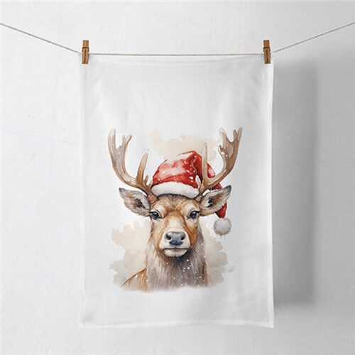 Konyharuha Deer with Santa hat white, 50x70cm, 100% pamut