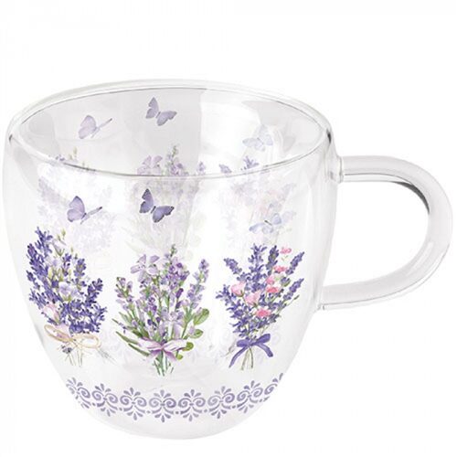 Lovely lavender white duplafalú borosilicate üvegcsésze 0,25l