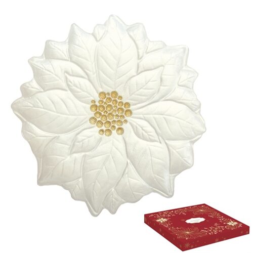Mikulásvirág üvegtányér 31cm, dobozban, Pearl white