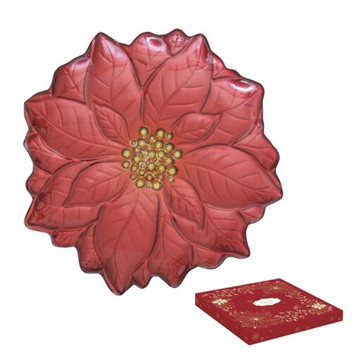 Mikulásvirág üvegtányér 31cm, dobozban, Red