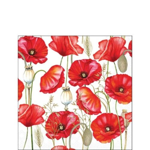 Papírszalvéta 25x25cm, 20db-os, Poppy All Over White