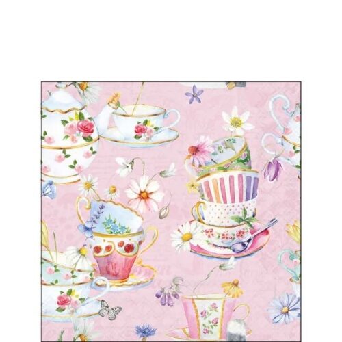 Papírszalvéta 25x25cm, 20db-os Tea cups pink