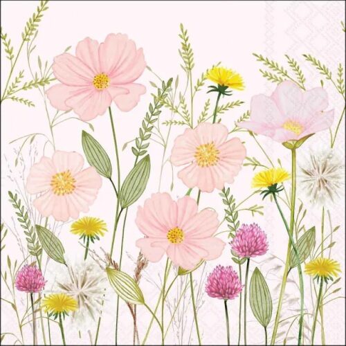 Papírszalvéta 33x33cm, 20db-os Pastel flowers pink