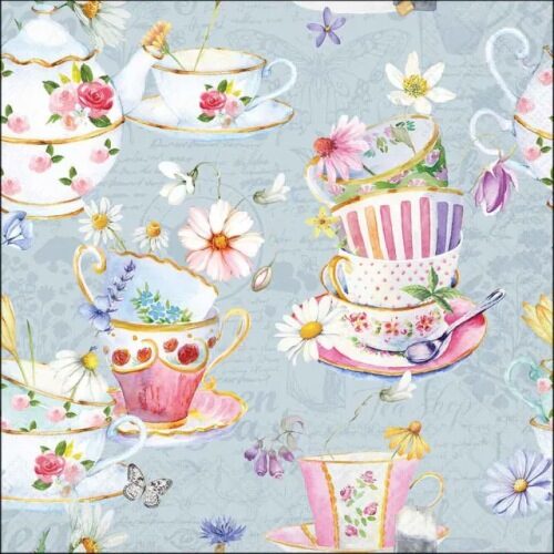 Papírszalvéta 33x33cm, 20db-os Tea cups blue