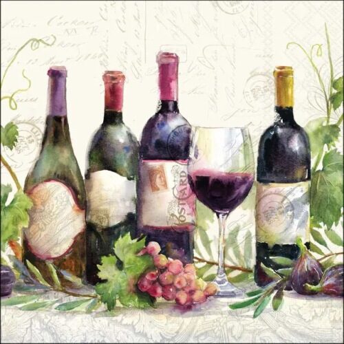 Papírszalvéta 33x33cm, 20db-os, Wine Bottles