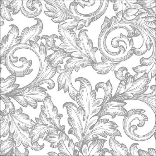 Papírszalvéta Barokk Ezüst/Fehér 33x33cm, 20db-os