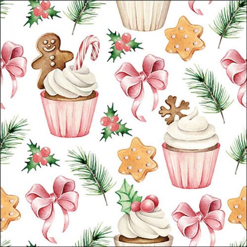 Papírszalvéta Christmas sweets pink, 33x33cm, 20db-os
